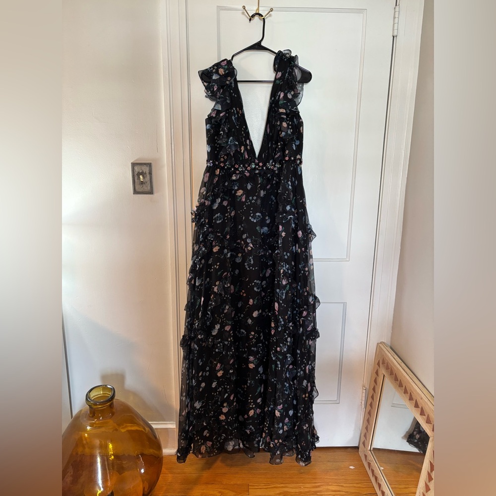 Mac Duggal Black Floral Maxi Dress